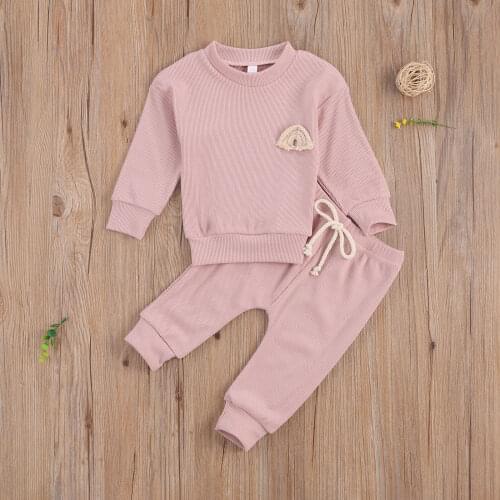 0-24M Autumn Infant Baby Girls Boys Clothes Sets Solid Long Sleeve Pullover Sweatshirts Tops Pants Trousers 4 Colors