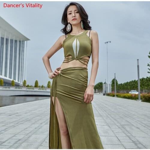 Belly Dance Suit Summer Bandage Top Split Skirt Practice Clothes Set Adult Oriental Dancing Temperament Performance Clothing
