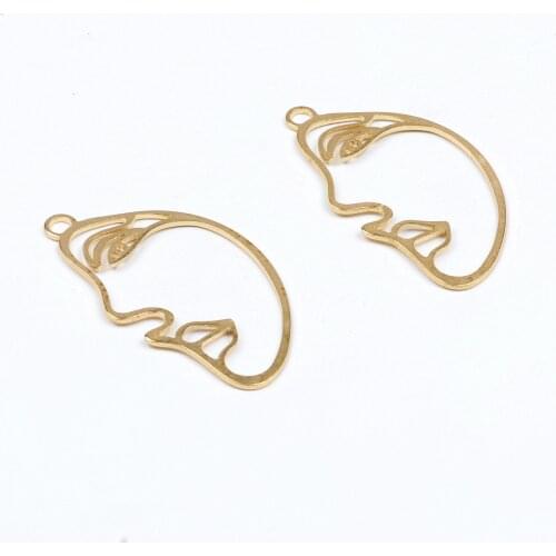 Brass Face Charms,Earring Findings, Face Shape Pendant,Blanks With 1 Hole Earring,Fit For DIY Necklace,Pendants,43x24.5mm,RB1105