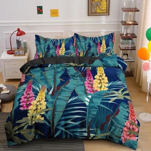 Fashion Tropical Plant Leaf Pattern Bedding Set 3D Digital Print Down Bed Cover Pillowcase Bedroom Home Textile