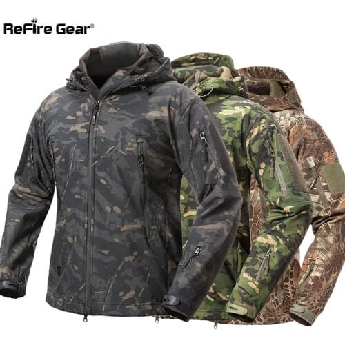 ReFire Gear Shark Skin Soft Shell Tactical Military Jacket Men Waterproof Fleece Coat Army Clothes Camouflage Windbreaker Jacket
