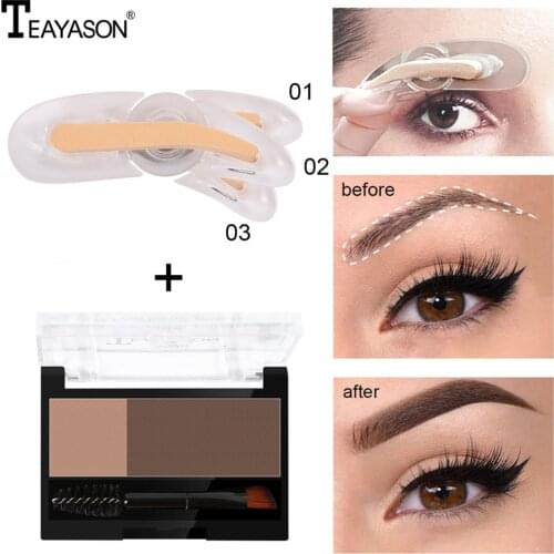 TEAYASON Lazy Double Eyebrow Pouder Natrual Long Lasting Eyebrow Print Thrush Artifact with Eyebrow Brushes