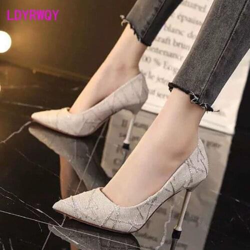 2021 new girl stiletto high heels female spring and autumn fashion all-match sexy net red single shoes shallow mouth work shoes
