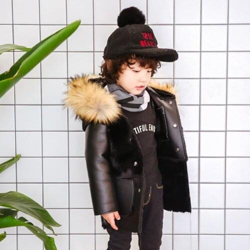 2018 Winter New Children pu leather jacket with Rabbit Fur Detachable Coat Kids boy Girls Warm black fur Coat Outerwear 2-10Y