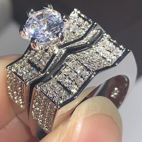 Choucong Brand New Couple Rings Luxury jewelry 925 Silver Pave AAAAA Cubic Zirconia Eternity Women Wedding Bridal Ring Set Gift