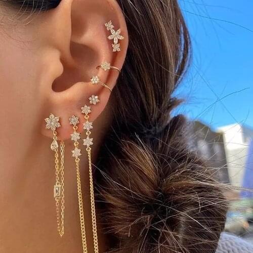 New Cute Romantic flower tassel stud earring with link chain lovely daily jewelry 100% 925 sterling silver girls chic earrings
