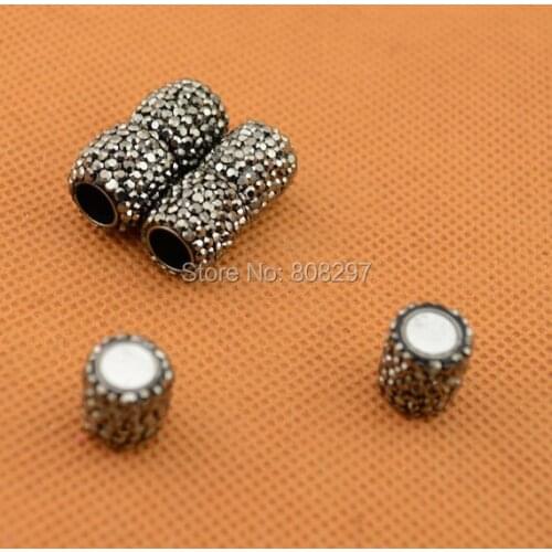 New Style 10Pcs Round Tube Shape Pave Rhinestone Crystal Magnetic Clasp Jewelry For Making Bracelet