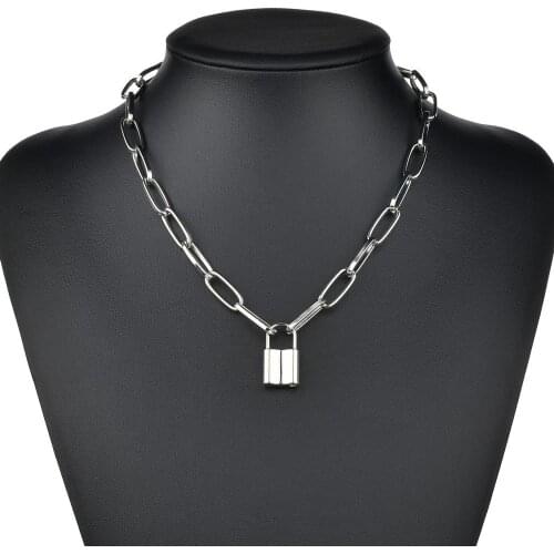 2021 Punk Sweater Long Chain Neck Hip Hop Lock Simple Square Gold Lock Pendant Necklace Fashion Goth New Jewelry for Women