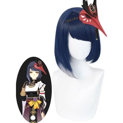 Wig Genshin Impact Kujyo Sara Cosplay Wig 35cm Blue Wig with Bangs Cosplay Wigs for Women Synthetic Hair Heat Resistant