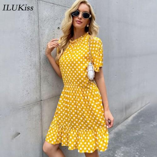 Casual Polka Dot Print Midi Dress Women Summer Spring Short Sleeve White Black Elegant Ladies Dresses For Women 2021 New Arrival
