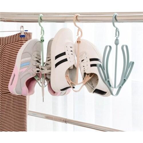 Portable Folding Hanging Double Hook Shoes Hanger Drying Rack Storage Organizer Household Multifunction Clothes