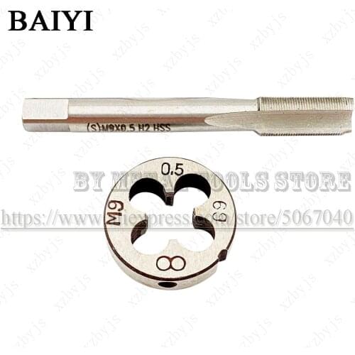 M9X0.5 M9*0.5 standard machine tap straight groove 9mm tap circular plate die hand tool set round tapping die tapping thread kit