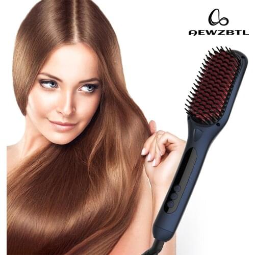 AEWZBTL Hair Straightener Brush Heat Straightening Brush - Fast Heating Ceramic Iron Negative Ions Electric Auto Shut Off