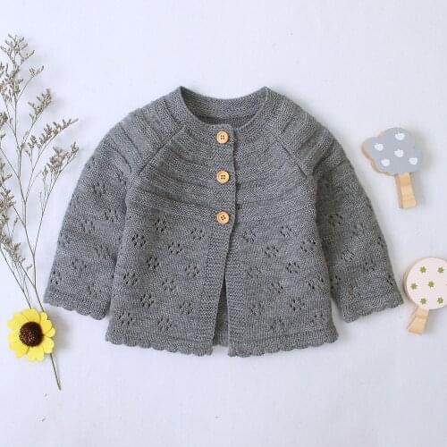 Emmababy Newborn Baby Girl Clothes Fall Winter Cardigan Sweaters Button-Down Hollow Out Dots Flower Knitted Outerwear Baby Set