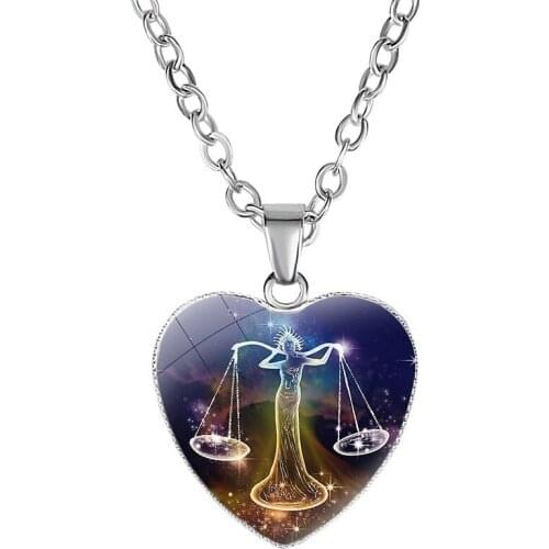 Jewelry Accessories Women's Twelve Constellation Heart-shaped Pendant Necklace 12 Constellation Pendant Valentine gift