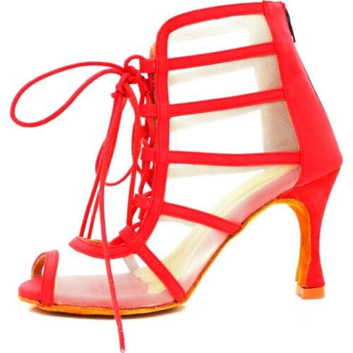 Evkoodance Womens Latin Dance Shoes Professional Red 9cm High Heel Sexy Ballroom Salsa Dance Boots Shoes for Girls