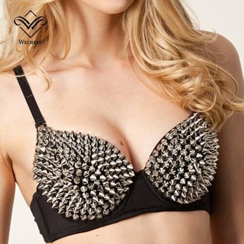 Wechery Gothic Corset Bra Womens Fashion Style Tops Performance Shows Costume Plus Size Push Up Corsets Rivets Punk Theme