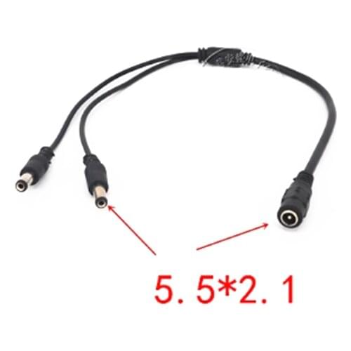 10PCS 2-way 1 Female to 2 Male DC Power Splitter for CCTV Camera 2.1x5.5mm Length 45CM