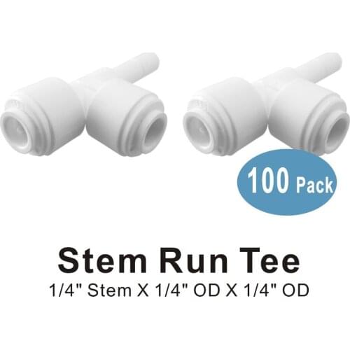 100 PACK OF Stem Run Tee 1/4-Inch Quick Connect QC Fitting for Water Filters and Reverse Osmosis RO Systems