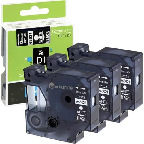 3PCS 45021 (S0720610) Compatible for Dymo D1 Label manager White on Black for DYMO LabelManager Printer Ribbon, 12mm (1/2") x 7m