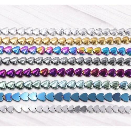 7 Colors Heart Shape Hematite Loose Beads Natural Stone Spacer Beads for Jewelry Making DIY Bracelet Necklace Findings 15" B290