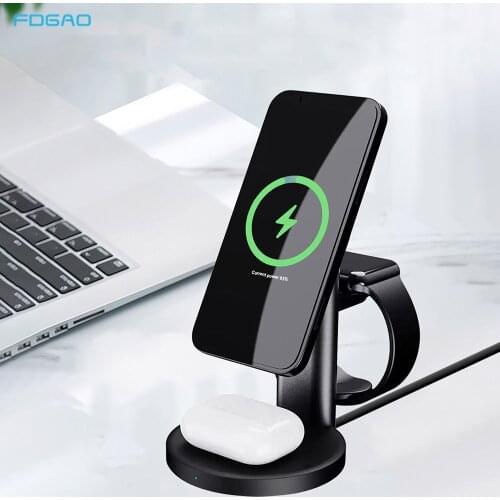 FDGAO 15W Fast Wireless Charger Stand for iPhone 12 Mini Pro Max Magnetic Charging Station for Apple Watch 6 5 4 3 Airpods pro