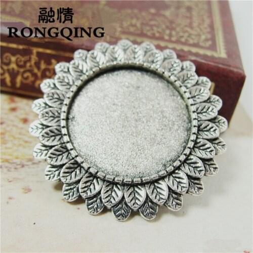 RONGQING 20mm Creative 2 Layers Leaves Brooches Cabochon Base 20pcs/lot DIY Brooches Accessories Sunflower Round Cameo Settings