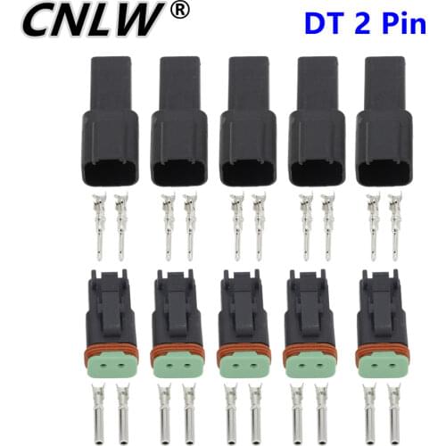 Black 5 Sets 2 Pin/Way DJ3021Y-1.6-11/21 DT Connectors DT04-2P/DT06-2S Automobile waterproof wire electrical connector plug