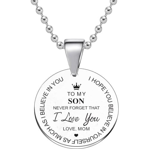 To My Daughter/Son Stainless Steel Round Pendant Necklace Beads Chains Lettering Necklace Jewelry Love Gifts From Mom Dad