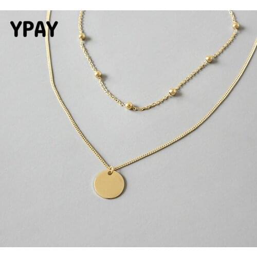 YPAY Double Layer Beads & Coin Women Necklace Real 925 Silver Choker Pendant Bijoux Femme Collier Necklace Fine Jewelry YMN087