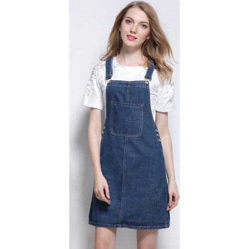 Girls Denim Strap Dress Plus Size Big Pocket Summer Short Dress Women Jean Dress Strap Denim Dress Female Overalls Femme