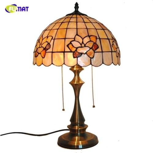 FUMAT 12" Natural Shell Lotus Lampshade Table Lamps Tiffany Stained Glass Table Lights For Home Decor BAR Living room Bedside