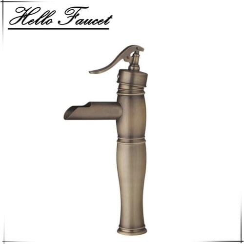 Hello Retro Antique Brass Waterfall Bathroom Deck Mounted 97119 Single Handle Wash Basin Sink Vessel Torneira Tap Mixer Faucet