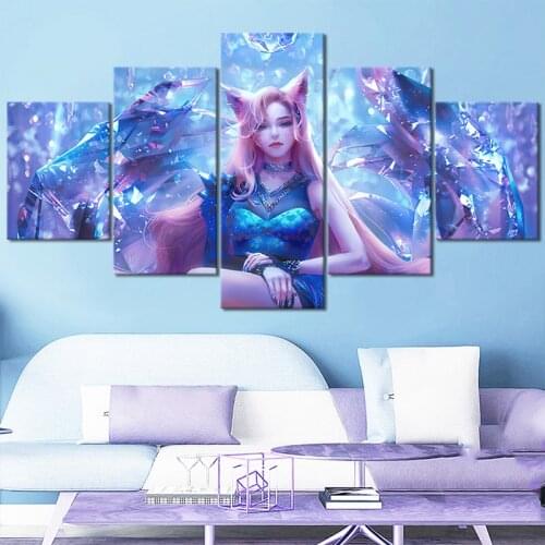 No Framed Canvas 5Pcs KDA ALL OUT Ahri LOL Game Modern Wall Art HD Posters Home Decor Pictures Living Room Decoration Paintings