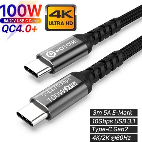 TYPE-C to C Cable USB C 5A E-MARK PD 100W USB 3.1 Gen2 10Gbps 4K 60Hz Video Nylon weaving alloy Power Line for Computer laptops