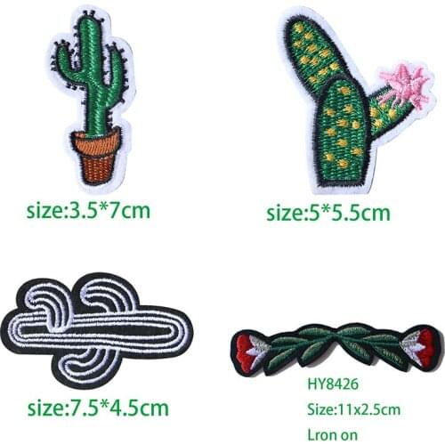 Cactus with pots Safflower Embroidered Iron on Patches for Clothing DIY Stripes Clothes Patchwork Sticker Custom Flowers Badges