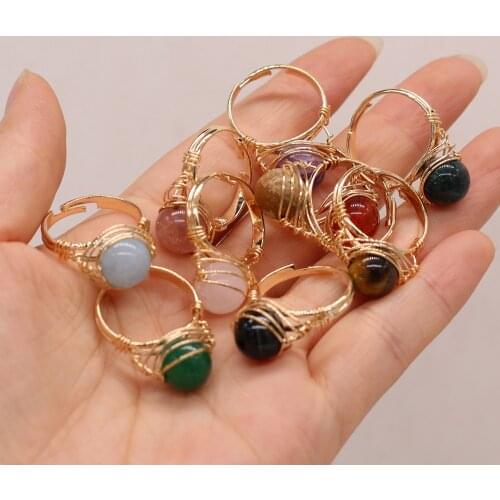 Natural Agates Stone Open Rings Top Selling Zinc Alloy Edged Finger Rings for Women Party Wedding Jewelry Adjustable Size 10mm