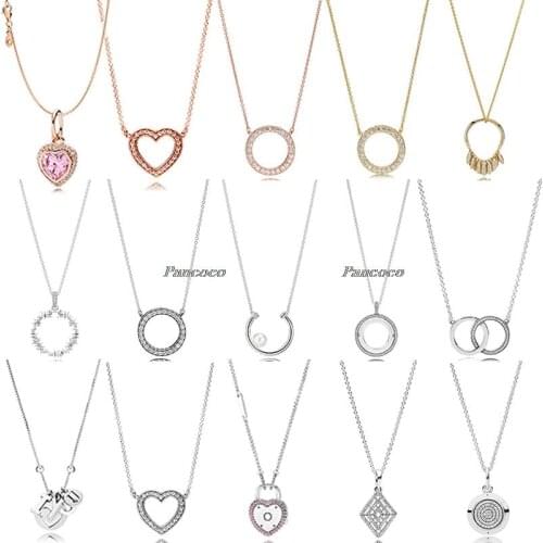 925 Sterling Silver Accented Circular Hearts Of Collier With Crystal Necklace For Women Wedding Party Fashion Jewelry