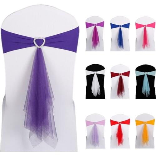 1pc Chair Sash Wedding Ceremony Decor Supplies Stretch Polyester Heart Buckle Chair Band Chair Sash Wholesale Support