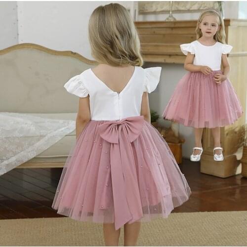 Summer Baby Dress Girl Dress Pink Pearl Sequins Dresses Elegant Infant Party Clothes Kids Dresses for Girls Princess Dress