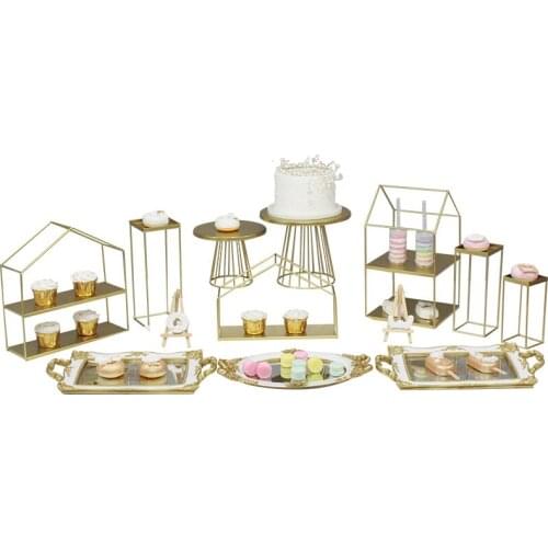 Metal material French wedding dessert cake topper rack simple geometric house frame resin tray birthday party decorations