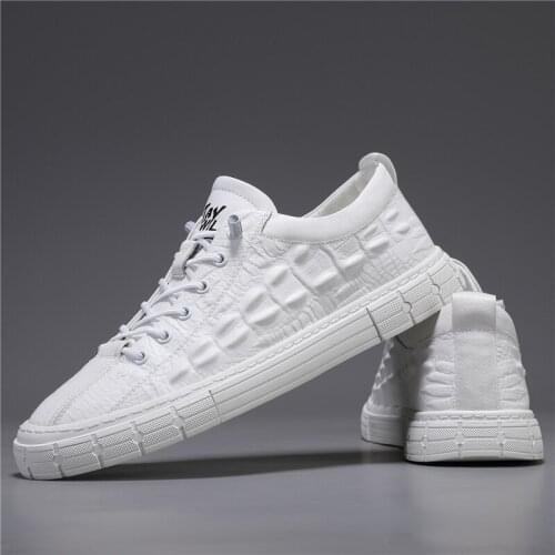 High-Quality Leather Shoes For Men Luxury Brand Casual And Comfortable Mens Shoes Lace-up Fashion Flat Shoes White Sneakers