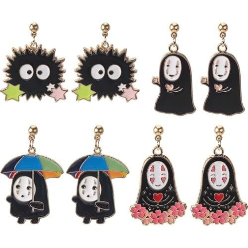 No Face Man Cartoon Anime Spirited Away Ghost Earrings 2021 New Trend Creative Statement Alloy Enamel Drop Earrings Girl Jewelry
