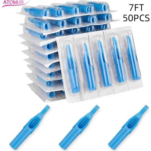 Tattoo Tips Plastic Nozzles Tube 7ft Steril 50pcs Diamond Czepek Jednorazowy Permanent Desechables Buse Tatouage Ponta Supplies
