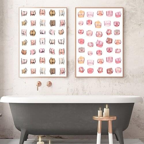 Line Art Color Butt Boobs Pattern Canvas Painting Bathroom Toilet Wall Poster Fashion Abstract Print Bedroom Decoration Picture
