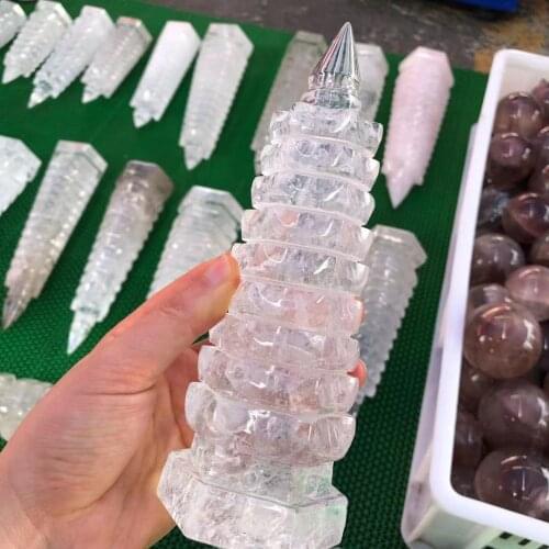 Natural Clear Crystal Wenchang Tower Crystal Tower Point Stone Mineral Healing Home Fengshui Decoration Collection