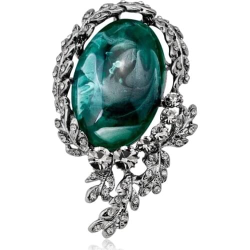 New Trend Vintage Brooches for Lady Green Stone Woman Brooch Coat Pin Wholesale Metal Girls Jewelry Ladys Brooches Wholesale