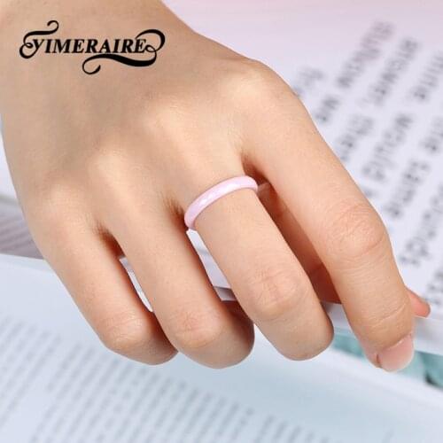 Wholesale New Fashion Simple 3MM Width Small Cute Pink Ceramic Rings Size 6 7 8 9 With Cut For Women Girls Daily Party Wearing