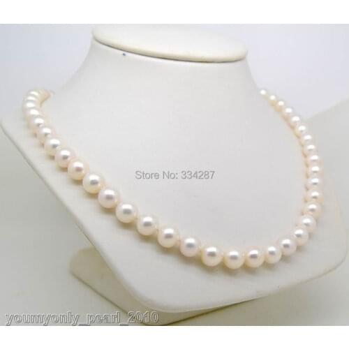 Cultured 8-9mm AAA white pearl necklaces 18"Long