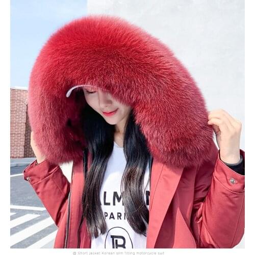 INS Candy Colors Real Fur Parka Womens Winter Waterproof Long Fur Coat 2020 New Warm Fur Liner Jacket Fox Fur Collar Removable